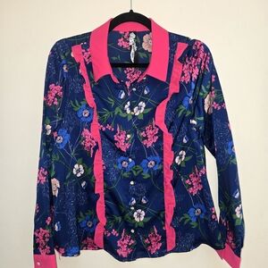 Floral Long Sleeve Blouse - Pink and Blue